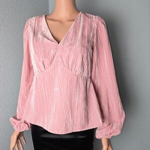 NWT GAP XS Pink Velvet Babydoll Top Cavan Rose Long Balloon Sleeve Peplum